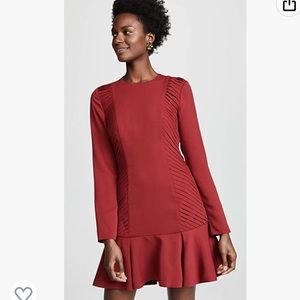 C/Meo Collective Women Longsleeve Pleated Ruffle Mini Dress medium red